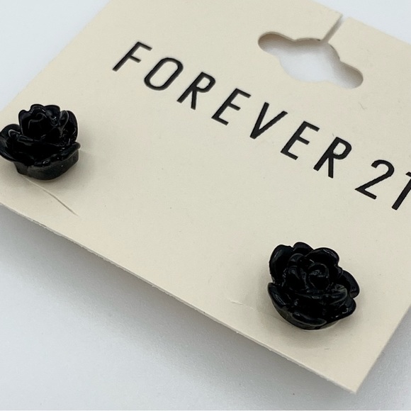 FOREVER 21 Black Roses Necklace and Earrings Set Black/Gold - Picture 3 of 4